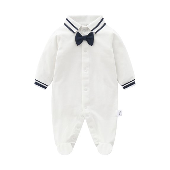 LMTODLFG Baby Girl Clothes Toddler Boys and Girls Long Sleeved Solid Color Bow Tie for 0-16 Months Two Piece Set White 12-16 Months