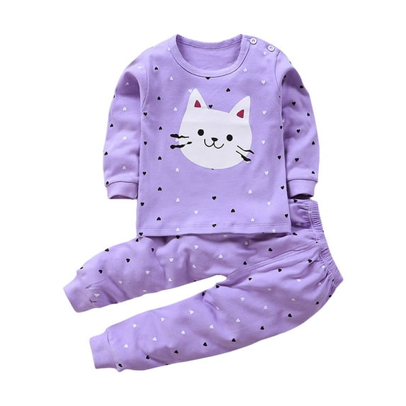 LMTODLFG Baby Girl Clothes Toddler Girls Long Sleeved Cat Print Tops and Pants for 0-9 Years Matching Set Baby Boy Clothes 0-3 Months Purple 6-7 Years