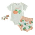 thumbnail image 1 of LMTODLFG Baby Girl Clothes Toddler Girls Short Sleeve Peach Prints Romper Bodysuit Shorts Headbands Outfits 2T Girls Summer Clothes White 6-12 Months, 1 of 9