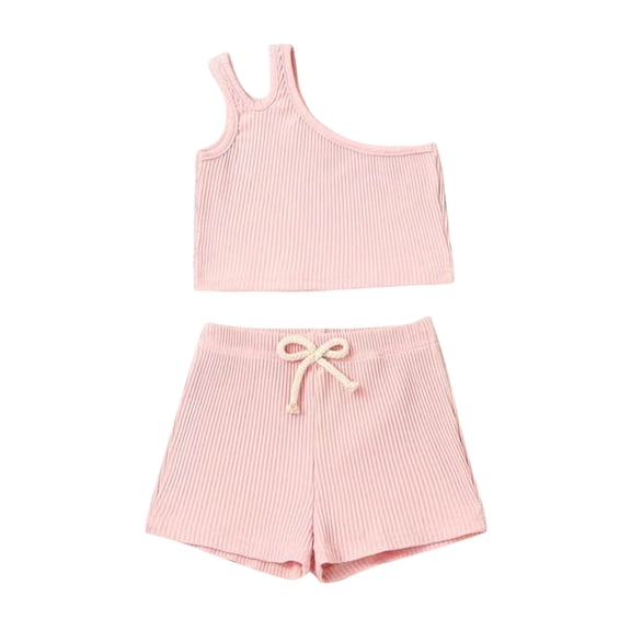 LMTODLFG Baby Girl Clothes Toddler Kids Baby Girl Solid Pullover Sleeveles Ribbed Casual Sports Running Dancewear Tops Shorts Set Clothes Kids Clothes Red 4-5 Years