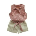 thumbnail image 1 of LMTODLFG Baby Girl Clothes Toddler Kids Baby Girls Floral Bowknot Vest T-Shirt+Shorts Outfits Clothes Set Matching Set Pink 4-5 Years, 1 of 7