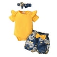 thumbnail image 1 of LMTODLFG Baby Girl Clothes Toddlers Girl Clothes Soild Romper Floral Shorts Headband 3Pcs Outfits Set Newborn Boy Clothes Yellow 0-3 Months, 1 of 9