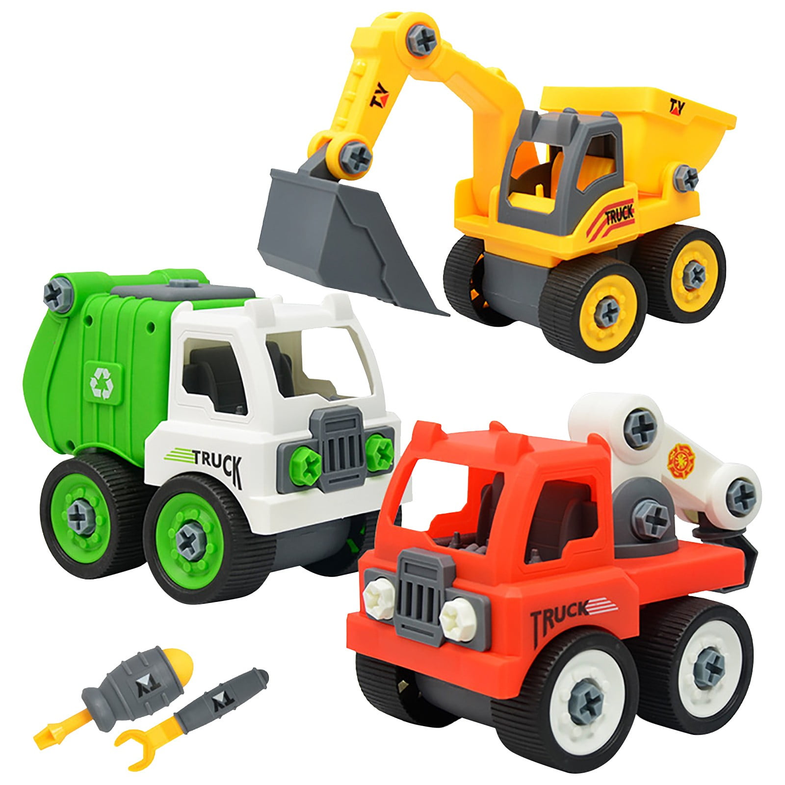LMTODLFG Building Block STEM Toy Fire Engine Garbage Truck Excavator Engineering Vehicle with 2 Screwdriver for Boy Girl STEM Vehicles Toys for Kids Boys 6 7 8 9 10 Year Old