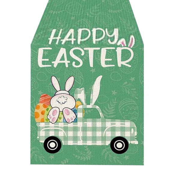 LMTODLFG Easter Tablecloth, Happy Easter Table Cloth for Rectangle Tables 12" x 72",Easter Decorations Bunny Eggs Truck Tulip Washable Polyester Table Cover for Picnic Party Outdoor Dinner Dining Room