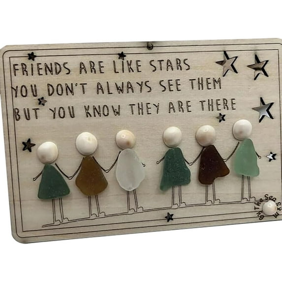 LMTODLFG Friendship Sea Glass, Friendship Sea Glass Artwork, Handmade Seaglass Friendship Gift, Sea Glass Art Pendant Interior Decoration,Birthday Christmas Friendship Gift for Friend
