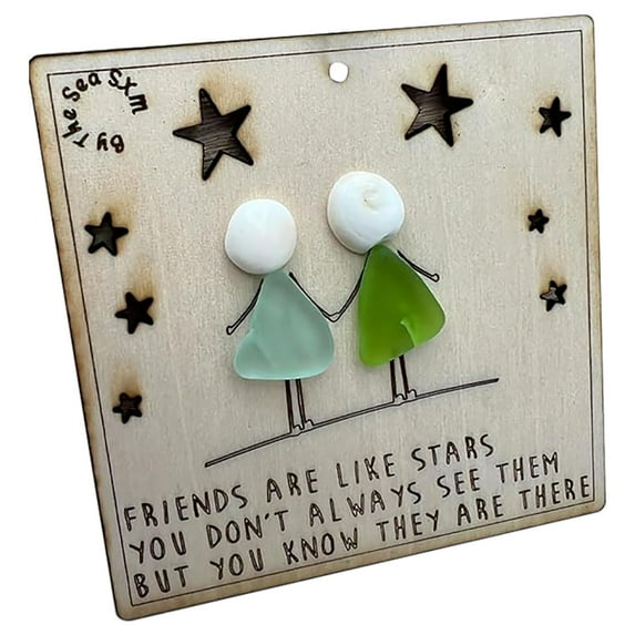 LMTODLFG Friendship Sea Glass, Friendship Sea Glass Artwork, Handmade Seaglass Friendship Gift, Sea Glass Art Pendant Interior Decoration,Birthday Christmas Friendship Gift for Friend