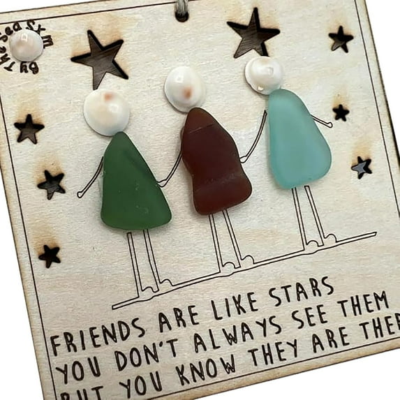 LMTODLFG Friendship Sea Glass, Friendship Sea Glass Artwork, Handmade Seaglass Friendship Gift, Sea Glass Art Pendant Interior Decoration,Birthday Christmas Friendship Gift for Friend