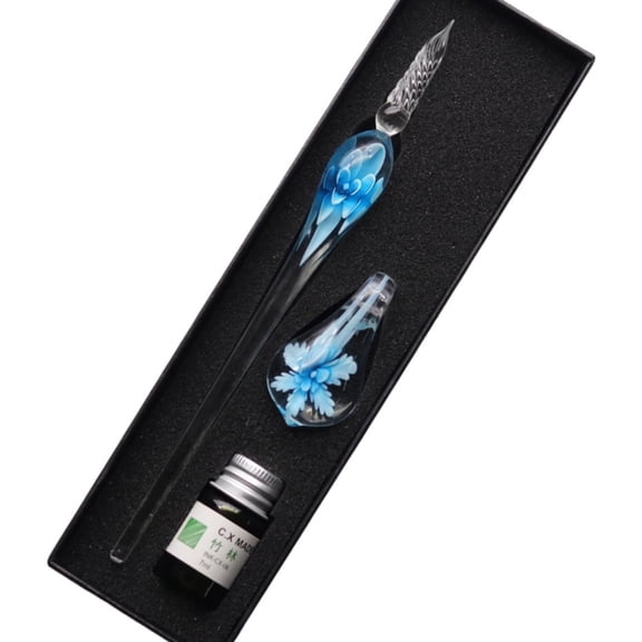 LMTODLFG Glass Pen and Ink Set, Crystal Glass Dip Pen Set, Elegant Flower Signature Ink Pen, Glass Dip with Ink Pen Holder for Artist Women Men Teens,Writing Drawing Calligraphy Business Gifts