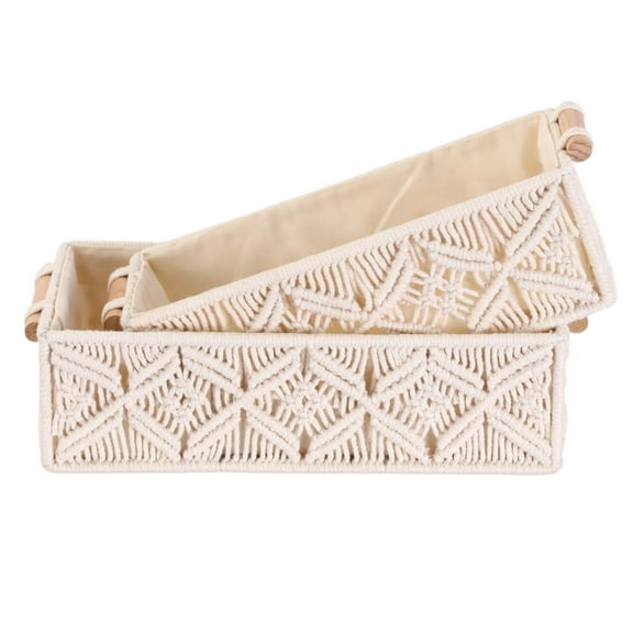 LMTODLFG Macrame Storage Baskets Boho Decor Box Handmade Woven Decorative Countertop Toilet Tank Shelf Cabinet Organizer for Bedroom Livingroom Home, Set of 2, Beige (1 Large + 1 Medium)