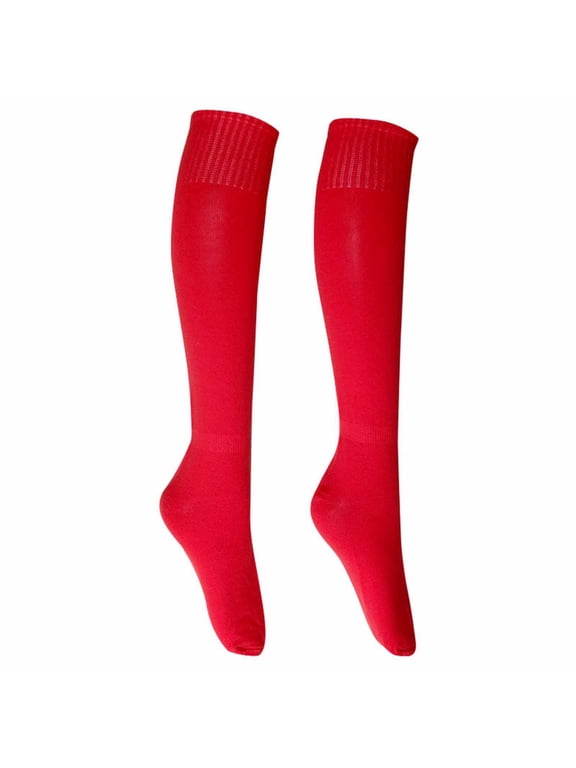 Mens Crew Socks Football Long Socks Sport Knee High Large Soccer Rugby Stocks Football Socks for Men Black Football Socks No Show Socks Red