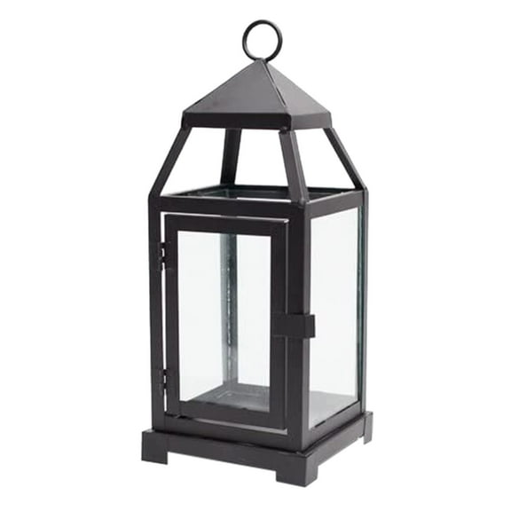 LMTODLFG Metal Decorative Candle Lantern Black Hanging Candle Holder Vintage Lantern Decor with Tempered Glass for Indoor Outdoor Home Table Patio Wedding