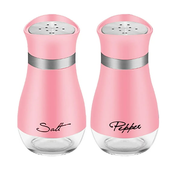 LMTODLFG Salt and Pepper Shakers (2-Pc. Set) Modern Stainless-Steel w/Clear Glass Bottom | Compact Cooking, Kitchen and Dining Room Use | Classic, Refillable Design (Pink)
