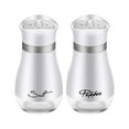 thumbnail image 1 of LMTODLFG Salt and Pepper Shakers (2-Pc. Set) Modern Stainless-Steel w/Clear Glass Bottom | Compact Cooking, Kitchen and Dining Room Use | Classic, Refillable Design (White), 1 of 5