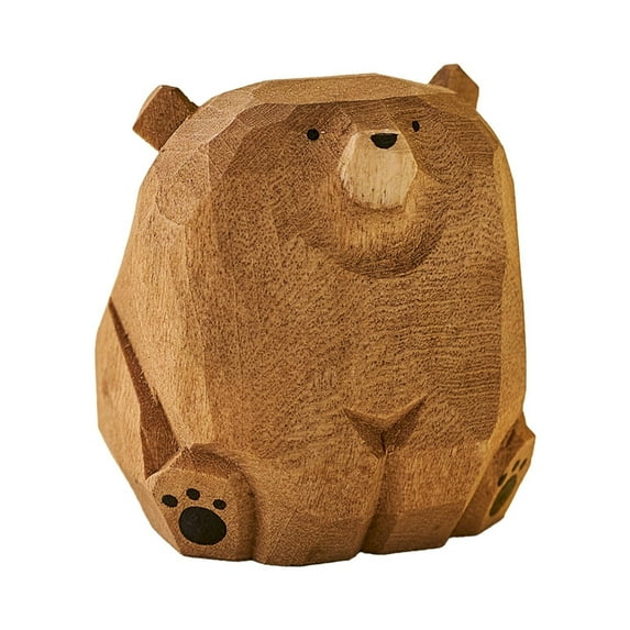 LMTODLFG Small Carved Wooden Bears Figurines, Handmade Brown Polar Bears Sculpture Craft Set, Cute Bear Statues Home Decor Art Carving Work