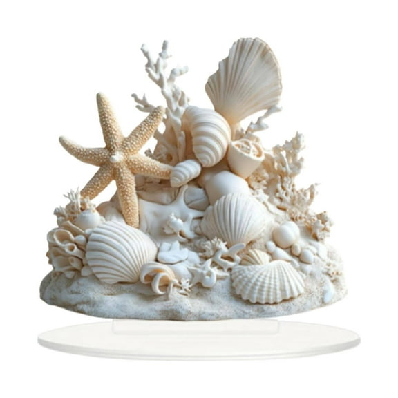 LMTODLFG Starfish and Scallop Shells, Acrylic Seashells White Seashells Large Seashells for Crafts Wedding Decor Beach Theme Party, Fish Tank and Vase Filler 2D