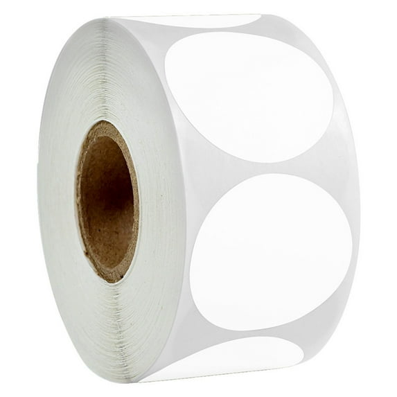 LMTODLFG White Circle Direct Thermal Labels, Self-Adhesive Round Direct Thermal Stickers, Multi-Purpose Roll Sticker Labels for DIY Logo Brand Design, QR Code, Name Tag(1 Roll, 750 Labels)