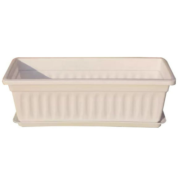 LMTODLFG Window Planter Box 17 Inches White Planter Boxes Plastic Rectangle Vegetable Flower Planter Boxes with Tray Indoor and Outdoor Flower Pots for Windowsill, Patio, Porch, Garden, Balcony