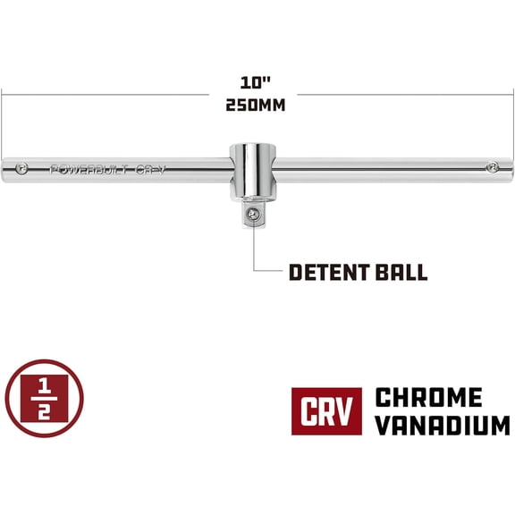 LMUMN-1/2 Inch Drive 10 Inch Sliding T-Bar T-Handle Socket Wrench, Chrome Vanadium Steel - 643162ECE