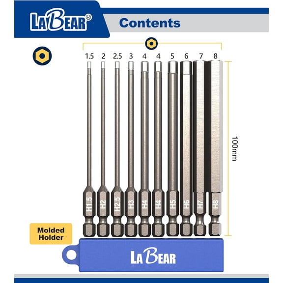 LMUMN-- 10-Piece METRIC TAMPER Hex Bit Set, 4-Inch S2 Steel Security Allen Wrench Drill Bits, 1/4" Hex Shank Screwdriver Bits for Drill & Power Screwdriver, H1.5-H8, Blue Case
