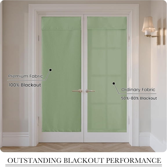 LMUMN-100% Blackout Linen French Door Curtain - Home Decor No Drill Door Curtain for Front Window, Thermal Insulated Privacy Blinds with 2 Adhesive Tapes, W 26 x L 40, 1 Panel, Sage Green