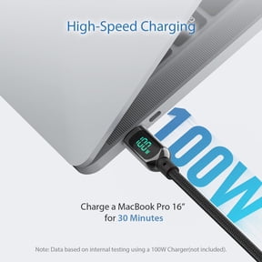 LMUMN-100W 10ft USB C to USB C Cable with LED Display, Nylon Braided,Black