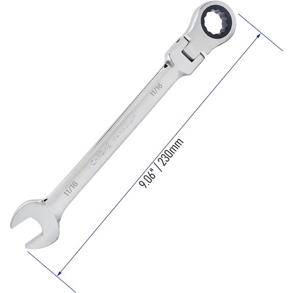 LMUMN-11/16 Inch Inch Flex-Head Ratcheting Combination Wrench SAE 72 Teeth 12 Point Ratchet Box Ended and Open End Spanner Tools, Flexible Head Gear Wrench, Heat-Treated CR-V