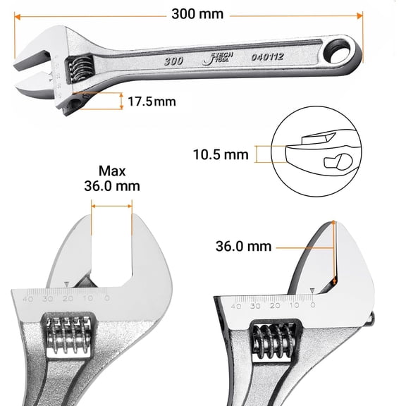 LMUMN-12-Inch Adjustable Wrench - Professional Heavy Duty Chrome Vanadium Steel Shifter Spanner with Inch/Metric Scale Wide Caliber Opening