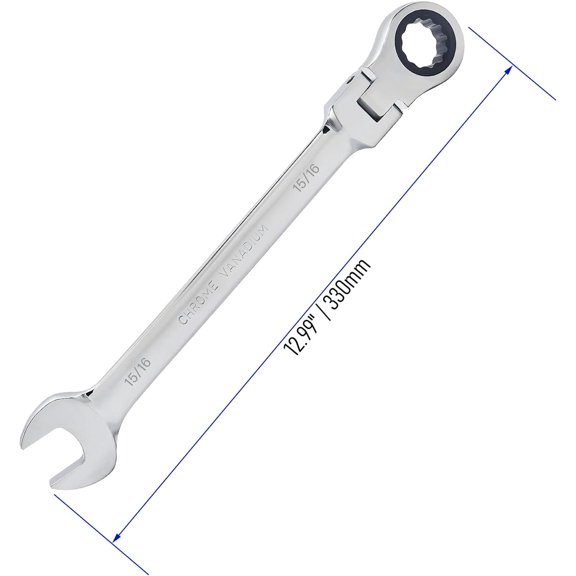 LMUMN-15/16 Inch Flex-Head Ratcheting Combination Wrench SAE 72 Teeth 12 Point Ratchet Box Ended and Open End Spanner Tools, Flexible Head Gear Wrench, Heat-Treated CR-V