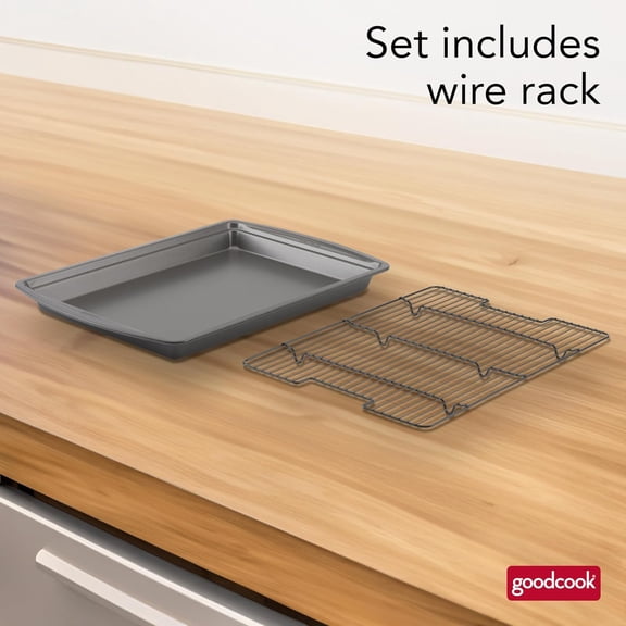 LMUMN-15 x 10.5 Nonstick Carbon Steel Baking Pan & Raised Wire Rack Pizza Crisper, Crispy Bacon, Multipurpose Cooking Sheet Pan, Cooling Rack, Kitchen Cookware Set, Dishwasher Safe