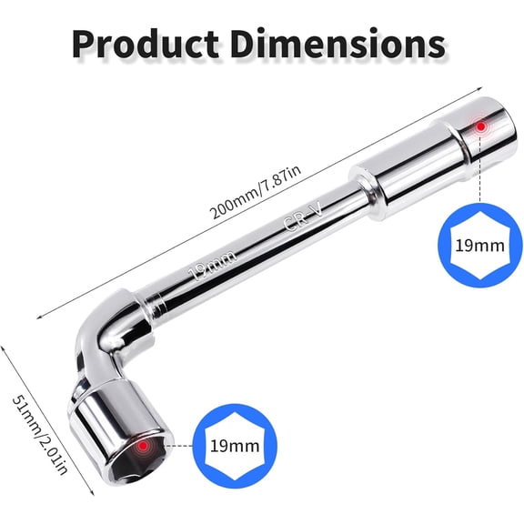LMUMN-19mm Metric L Hex Socket WrenchElbow Double-Head Casing Angled Open Hex 6 point Socket WrenchL Shaped Angled Open Hexagon Socketed Wrenches for Automotive & Machinery Repair