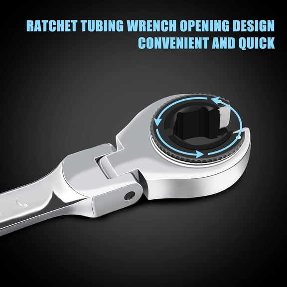 LMUMN-1PCS 3/8 Open Flex-Head Ratcheting Wrench, SAE Ratcheting Spanner with 72 Teeth, Chrome Vanadium Steel Tubing Ratchet Spanner