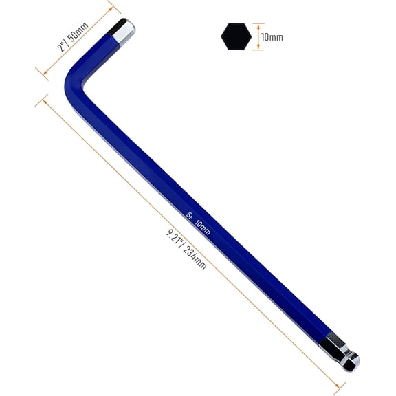 LMUMN-2 PCS 10mm Ball End Hex Key Allen Wrench,Internal Hexagonal Wrench, L Shaped Long Arm S2 Steel Repairing ToolDeep Blue