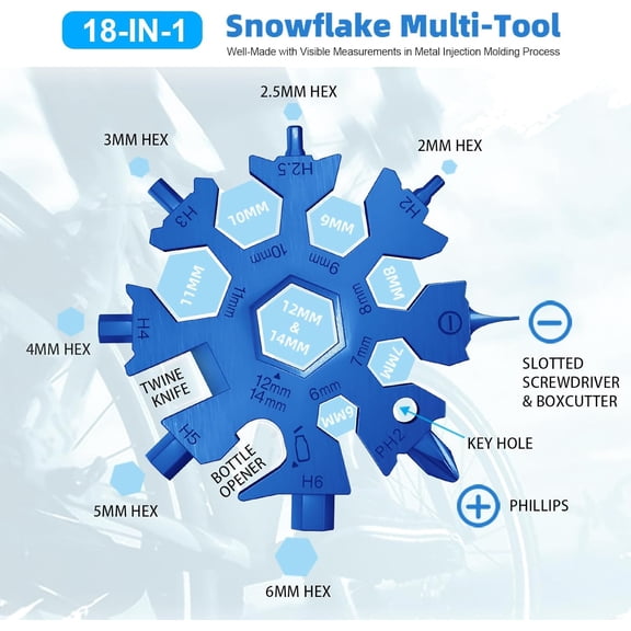 LMUMN-2 Pack 18 in 1 Snowflake Multi Tool, Phillips Flat Screwdriver Kit/Wrench/Bottle Opener, EDC Camping Gear, Gifts for Men (Blue+Red)
