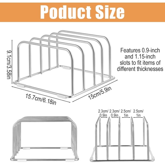LMUMN-2-Pack Cutting Board Holder Stand 304 Stainless Steel Cutting Board Racks Organizer 4-Tier Chopping Boards Storage Cookie Sheet Baking Sheet Baking Trays,Chopping Boards,Dish 0.9+1.0 Inch Widt