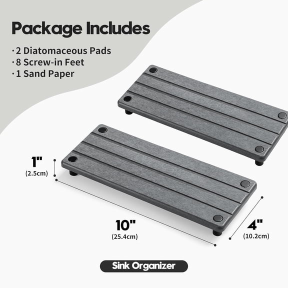 LMUMN-2 Pack Fast Drying Water Absorbing Diatomite Stone Mat Tray for Kitchen & Bathroom Counter - Instant Dry Sink Caddy Organizer - Vanity Holder for Soap and Sponge Charcoal 10" x 4"