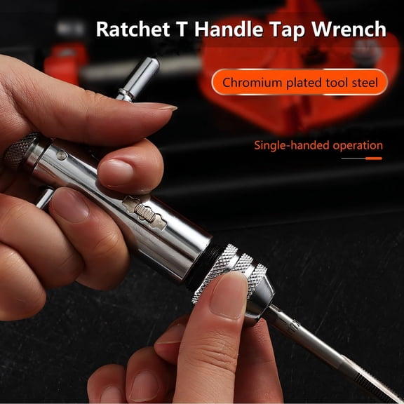 LMUMN-2-Piece T-Handle Ratchet Tap Wrench Set, Reversible Ratcheting Tap Holder with Hardened Steel Jaws, Fits M3-M8 & M5-M12 Machine Screw Taps for Hand Threading, Auto Repair & Machinist Work