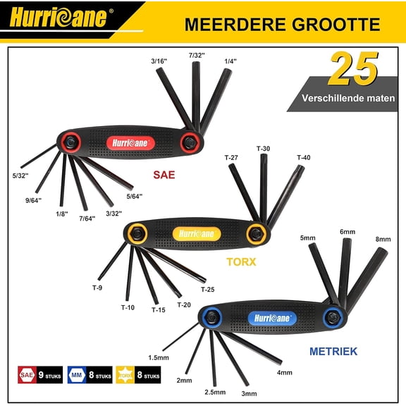 LMUMN-25-Piece Folding Allen Wrench Set, SAE/Metric/Torx Hex Key Set with 270 Swivel Blades, 3-Pack Portable Key Tool for Bike Repair, Home DIY,and General Applications