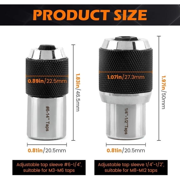 LMUMN-2PCS Tap Socket Set, 3/8" Drive Tap Holder for Tight Spaces, Tap Extractor Tool with Adjustable Jaws (#6-1/2" and 1/4"-1/2" Taps), Suitable for Taps, Reamers, Screw Extractors