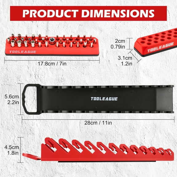 LMUMN-2Pcs Magnetic Wrench Organizer Set & 1/4" Hex Bit Organizer with Magnetic Base (37 Hole), Wrench Rack Fits for SAE (1/4" to 15/16") and Metric (6mm to 24mm)