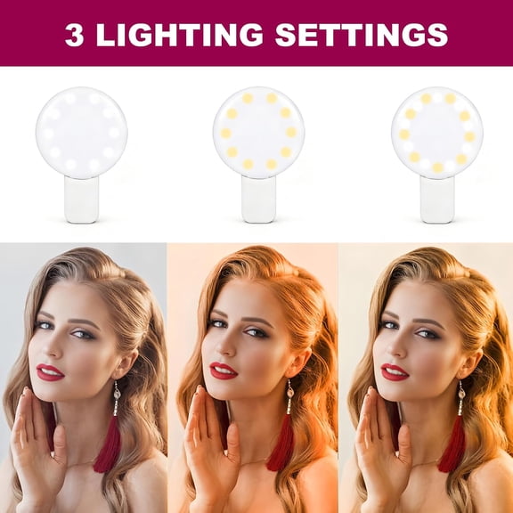 LMUMN-2Pcs Mini LED Ring Light, Rechargeable Small Clip On Selfie Light, Portable Adjustable 3 Brightness Lighting Modes Ring Lights for Phone, iPad, Tablet, Laptop, Tool for Tiktok Stuff