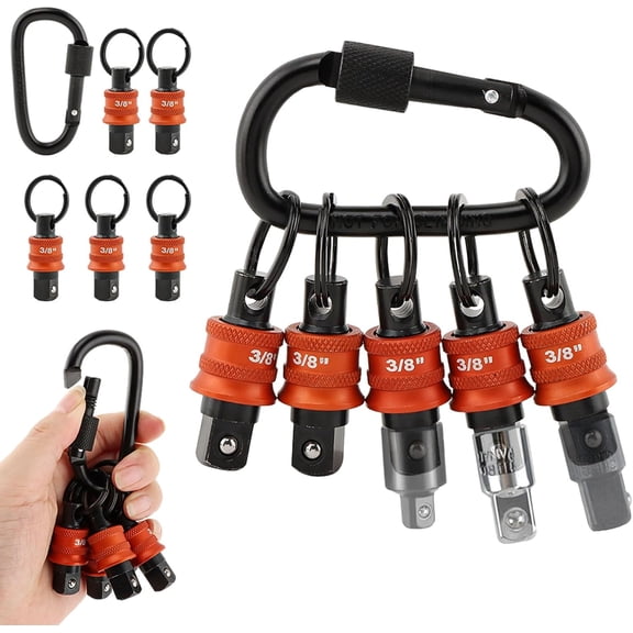 LMUMN-3/8" Socket Holder Keychain- 5Pcs Socket Organizer with Quick Release and Clip - Impact Wrench and Toolbox Accessories for Construction Workers, Linemen and Automotive Mechanics