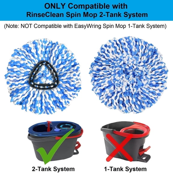 LMUMN-3 Pack Spin Mop Replacement Heads Compatible with O Cedar RinseClean 2-Tank System, Microfiber Spin Mop Refills Replace Heads, Deep Cleaning, Machine Washable, Includes 1 Mop Base (Blue)