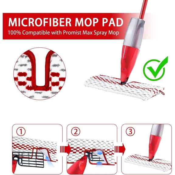 LMUMN-3 Packs Microfiber Spray Mop Pads Compatible with Promist MAX Reusable Spray Mop Refills for Oceda ProMist Dust Mop,Dual-Action Washable Flip Mop Pads Replacement for Dry Wet Floor Cleaning.