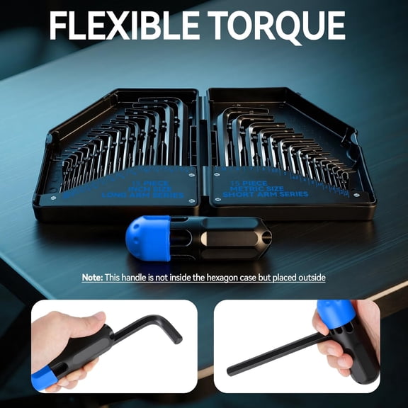 LMUMN-30 PCS Upgraded Magnetic Hex Key Allen Wrench Set, Metric (0.7-10 mm) and SAE(0.028-3/8 inch) Allen Wrenches L Shape Hex Keys with Torque Handle, Chrome Vanadium Steel