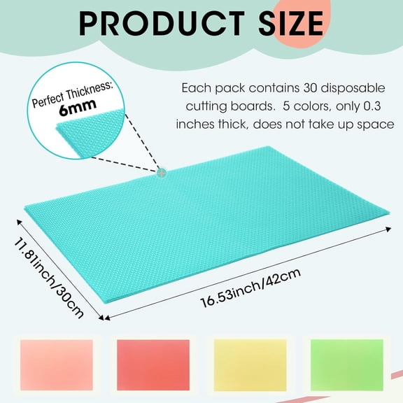 LMUMN-30 Pack 17 x 12 Inch Disposable Colored Cutting Boards for Kitchen, Foldable Cutting Boards with Built-in Creases, Flexible Plastic Mats for Kitchen and Commercial Use