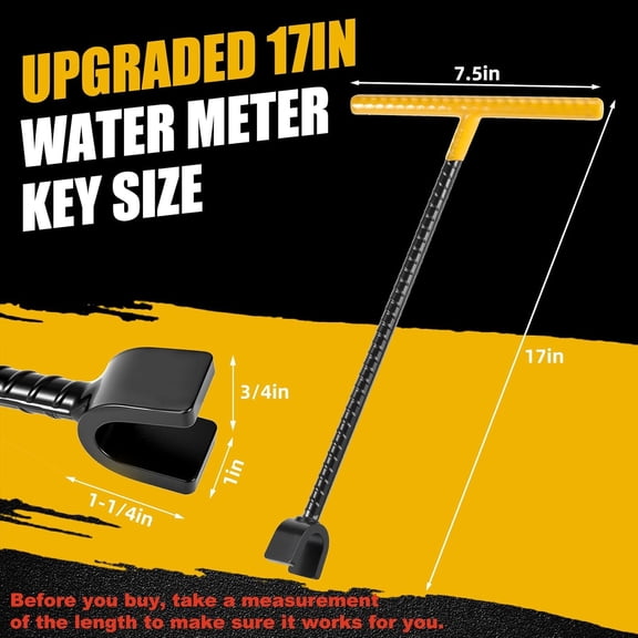 LMUMN-3rd Gen 17 Inches Water Meter Key with 4-Way Utility Key - Reinforced Rebar Steel T-Handle & U-Head Water Shut Off Tool for Underground Curb, Stop/Waste Valves & Water Meters (17 in)