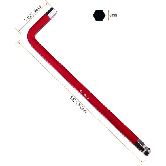 LMUMN-4 PCS 6mm Ball End Hex Key Allen Wrench,Internal Hexagonal Wrench, L Shaped Long Arm S2 Steel Repairing ToolRed