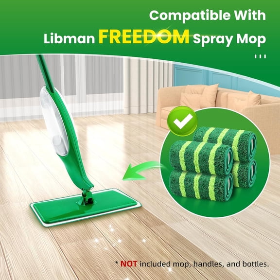 LMUMN-4 Pack Spray Mop Pads Refills Compatible with Libman Freedom Spray Mop, Reusable Microfiber Spray Mop Head Replacement, 16 in Spray Mops for Floor Cleaning (ONLY Pads)