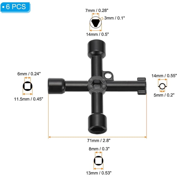 LMUMN-4 Way Utility Key, 6 Pack Multifunction Triangle Square Panel Cross Sillcock Key Gas Water Meter Keys Wrench for Valve Spigots Electrical Cabinet Opening, Black