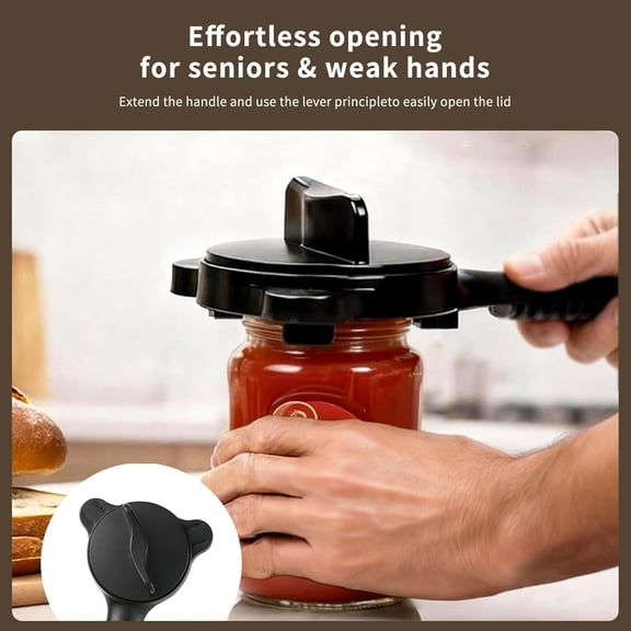LMUMN-4-in-1 Jar Opener for Seniors, Adjustable Lid & Bottle Opener, Non-Slip Easy Grip, Effortless Open for Weak Hands & Arthritis, Multi-Function Kitchen Tool (Black)